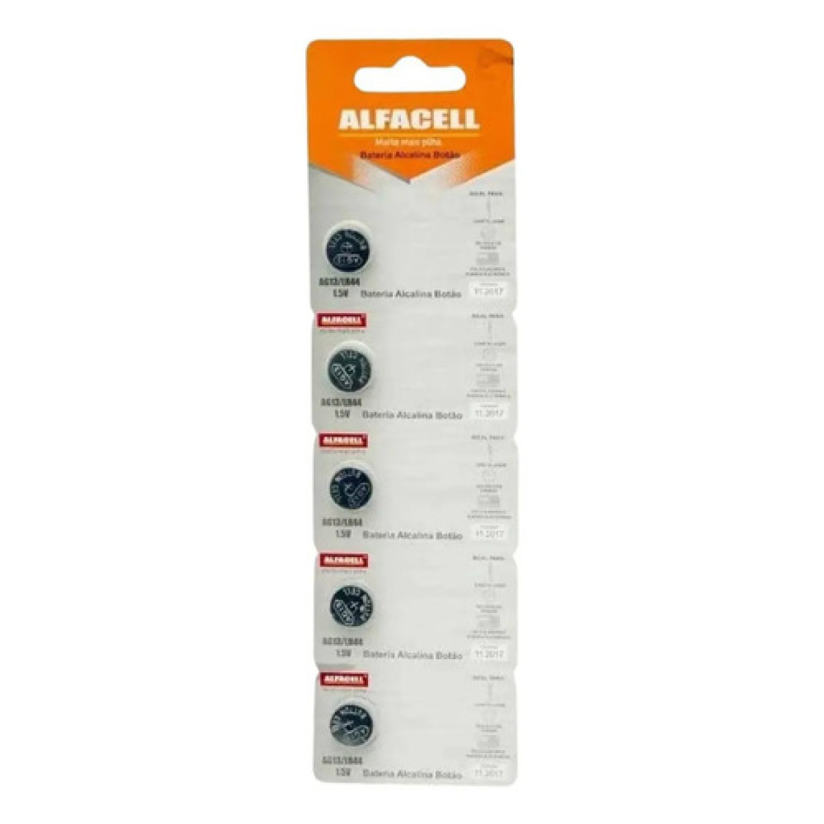 Kit 5 Pilhas Botão Alfacell Ag13/Lr44 Alcalinas 1.5v