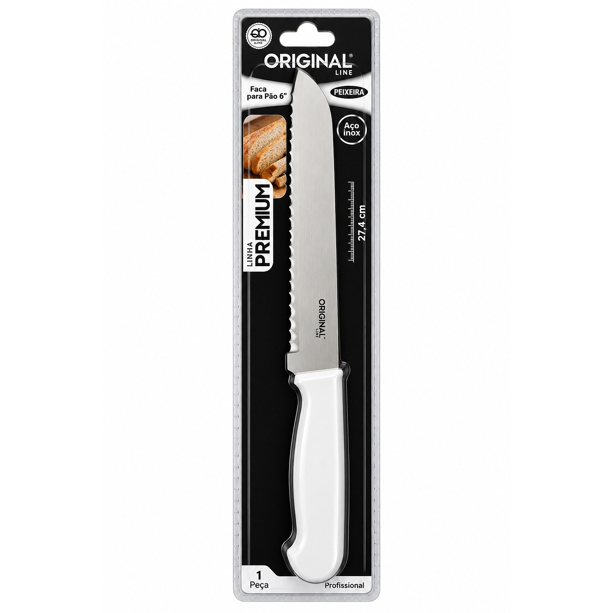 Faca De Pao Inox 6 Cabo Plastico Branco Premium