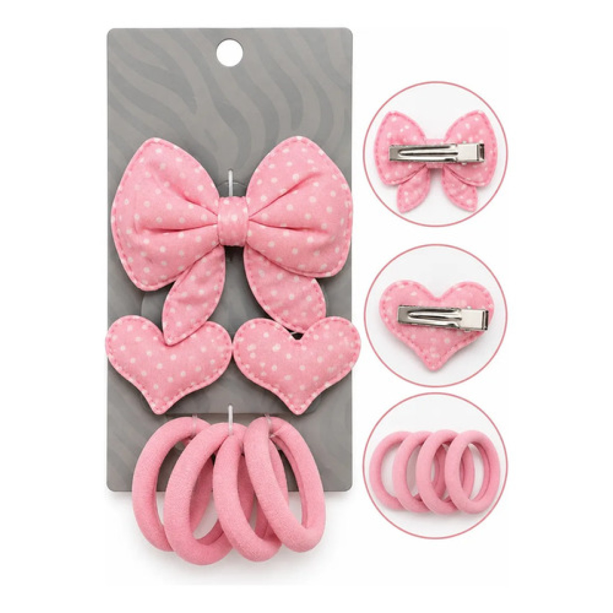 Kit Lacinho Presilha Coração Rabicó 7 Peças Rosa claro