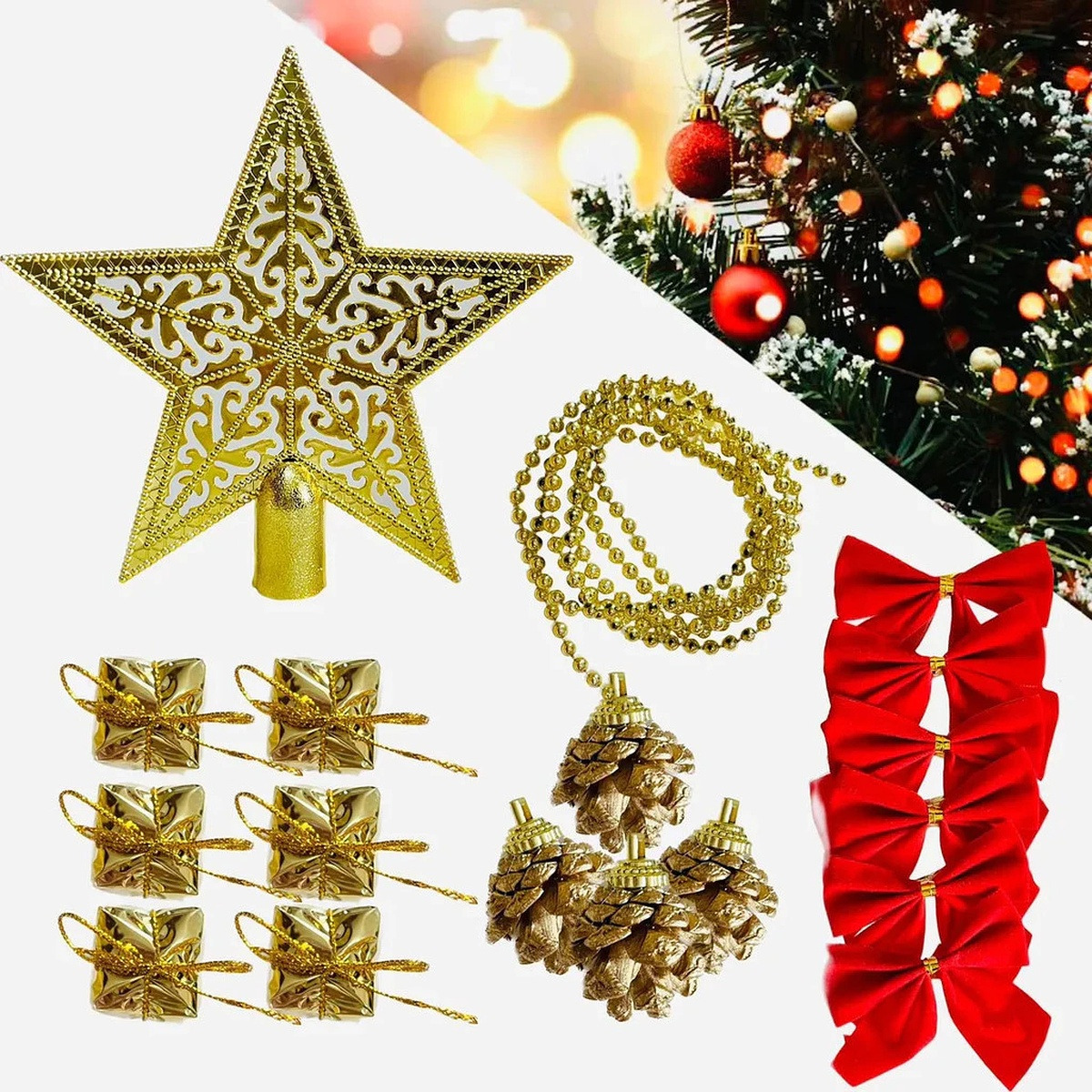 Kit Natal 20 enfeites Sortidos + Ponteira Acetato